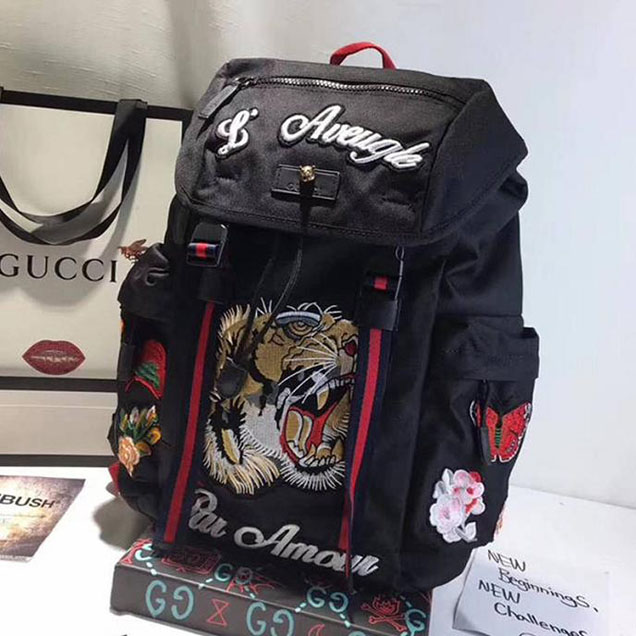 Gucci Backpack with embroidery 429037 Black