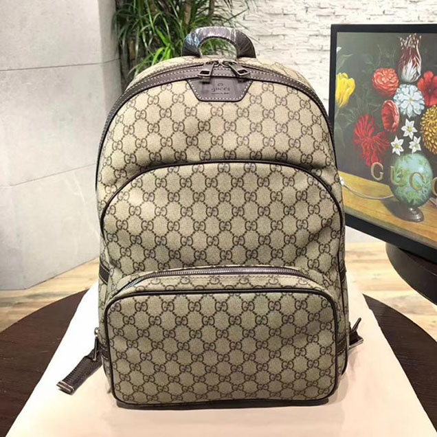 Gucci GG Supreme Canvas Backpack 322069 Coffee Leather