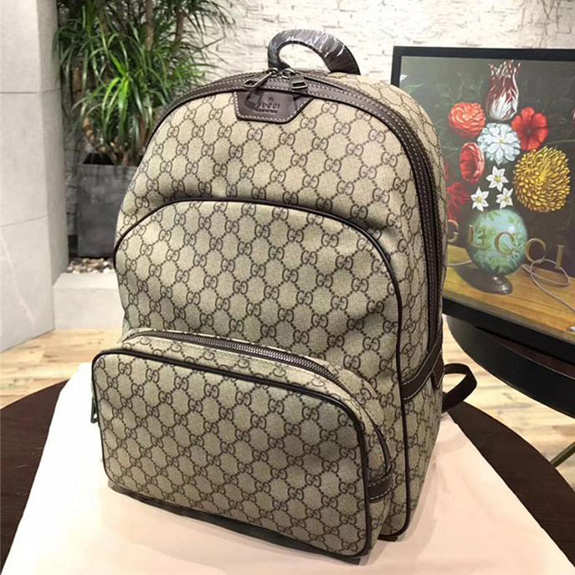Gucci GG Supreme Canvas Backpack 322069 Coffee Leather