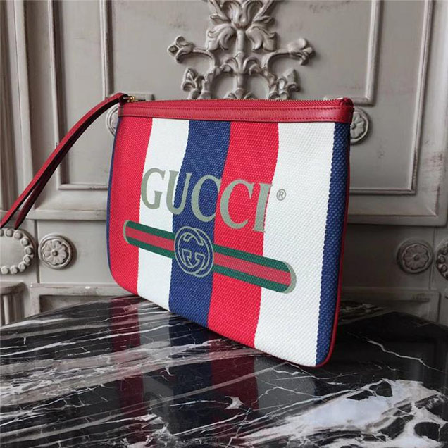 Gucci Sylvie Baiadera Linen Canvas Print Pouch 524788 2018