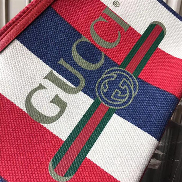 Gucci Sylvie Baiadera Linen Canvas Print Pouch 524788 2018