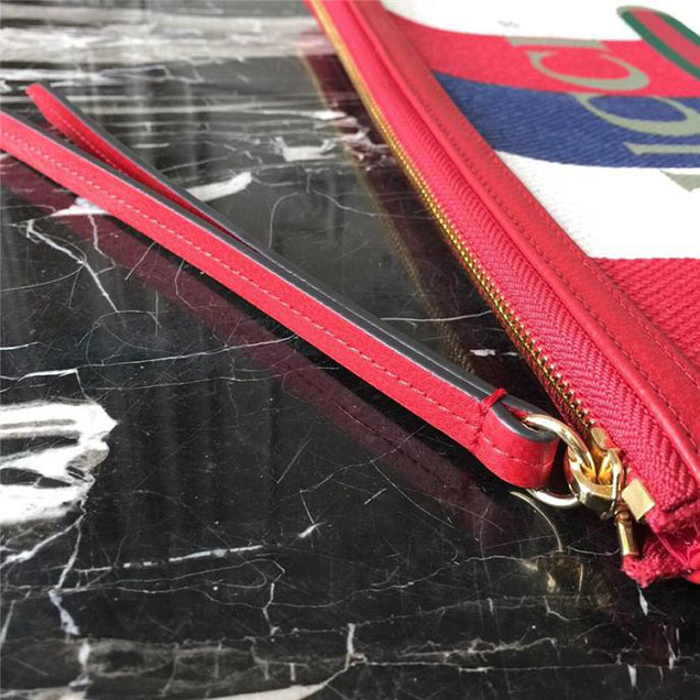 Gucci Sylvie Baiadera Linen Canvas Print Pouch 524788 2018