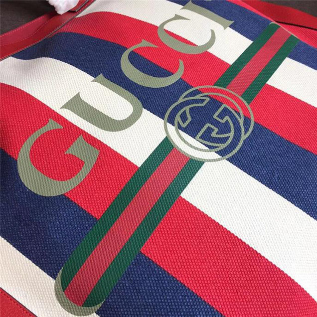 Gucci Sylvie Baiadera Linen Canvas & Leather Print Large Tote 523774 2018