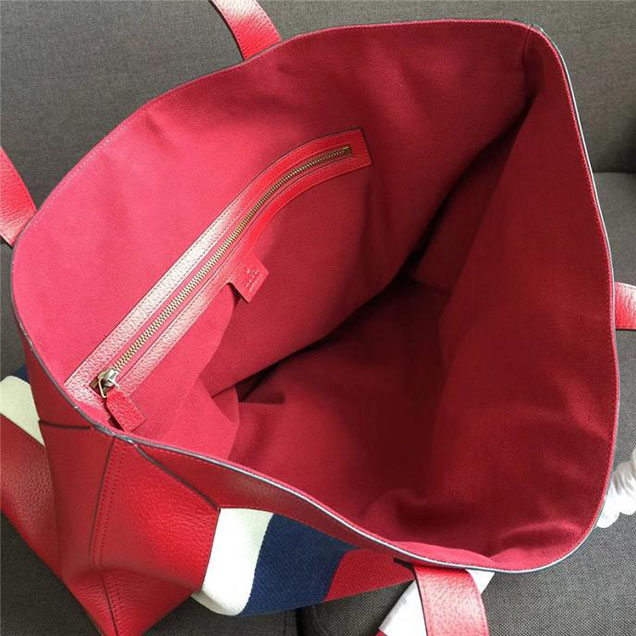 Gucci Sylvie Baiadera Linen Canvas & Leather Print Large Tote 523774 2018