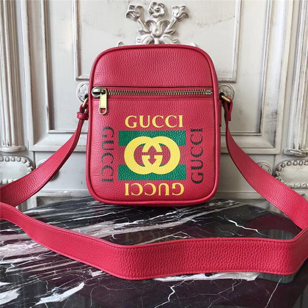 Gucci Leather Print Messenger Bag 523591 Red 2018