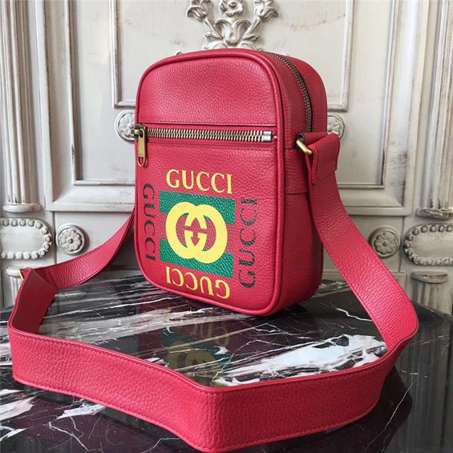 Gucci Leather Print Messenger Bag 523591 Red 2018