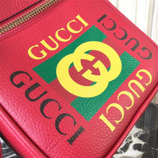 Gucci Leather Print Messenger Bag 523591 Red 2018