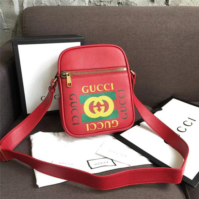 Gucci Leather Print Messenger Bag 523591 Red 2018