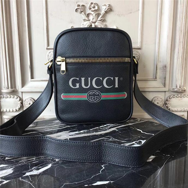 Gucci Leather Print Messenger Bag 523591 Black 2018