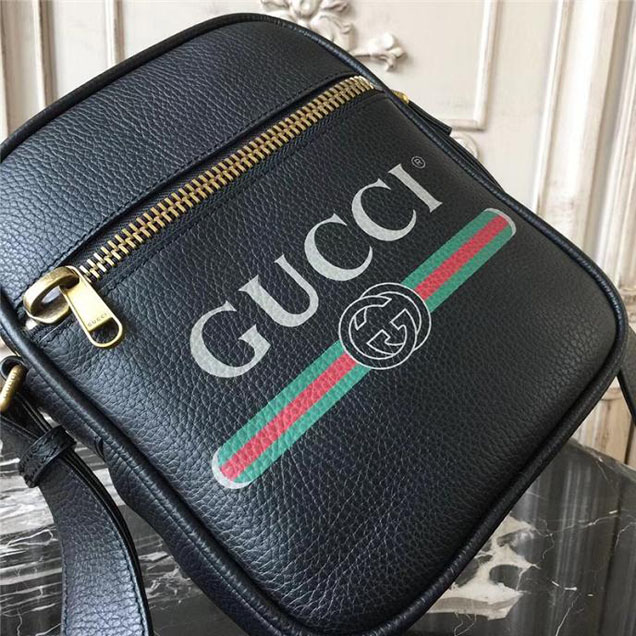 Gucci Leather Print Messenger Bag 523591 Black 2018
