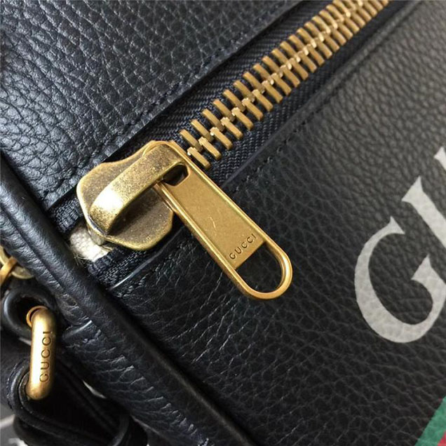 Gucci Leather Print Messenger Bag 523591 Black 2018