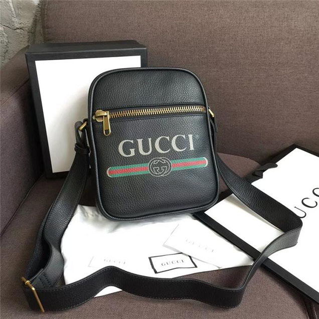 Gucci Leather Print Messenger Bag 523591 Black 2018
