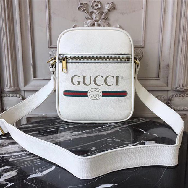 Gucci Leather Print Messenger Bag 523591 White 2018