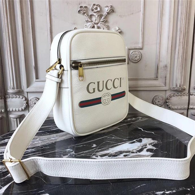 Gucci Leather Print Messenger Bag 523591 White 2018