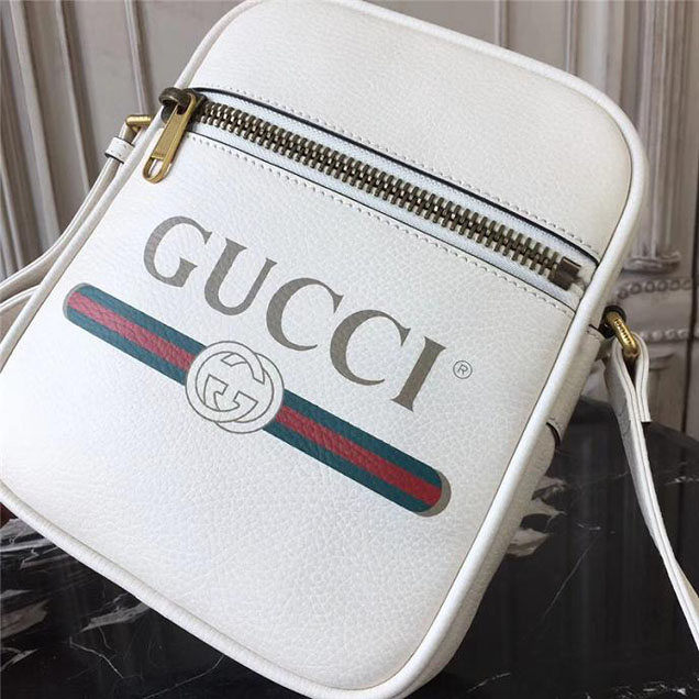 Gucci Leather Print Messenger Bag 523591 White 2018