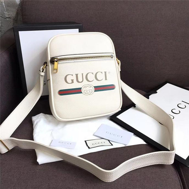 Gucci Leather Print Messenger Bag 523591 White 2018