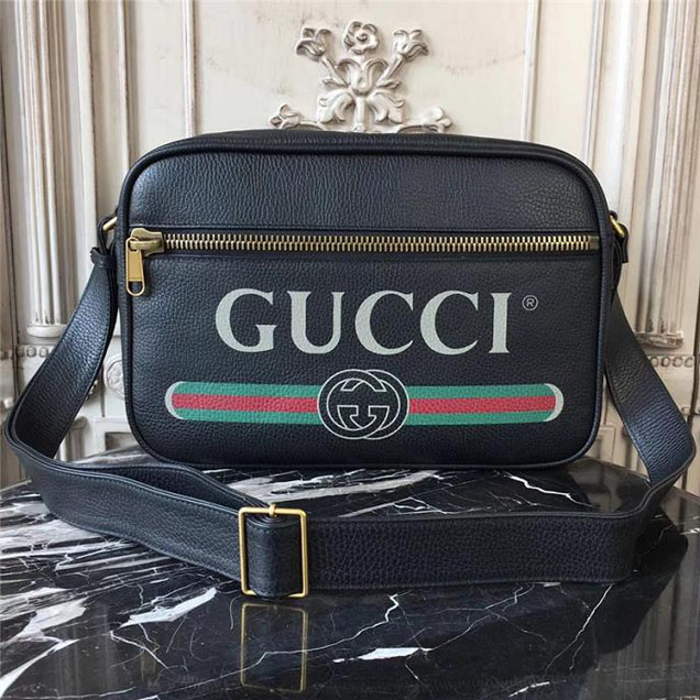 Gucci Leather Print Shoulder Bag 523589 Black 2018