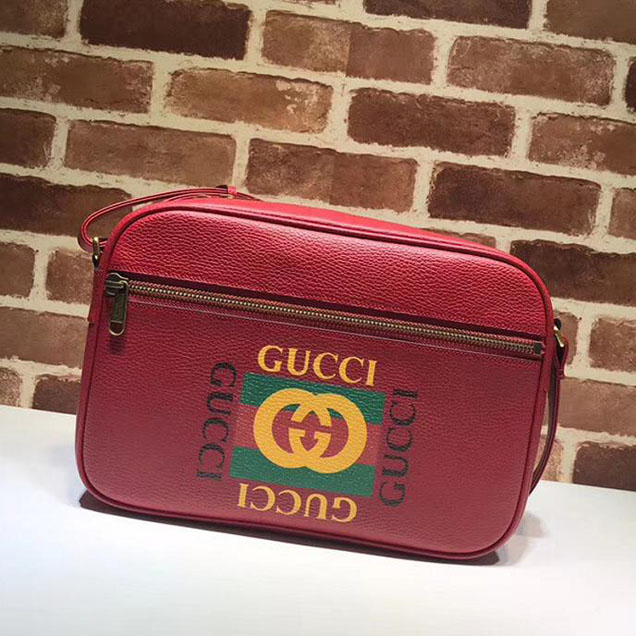 Gucci Leather Print Shoulder Bag 523589 Red 2018