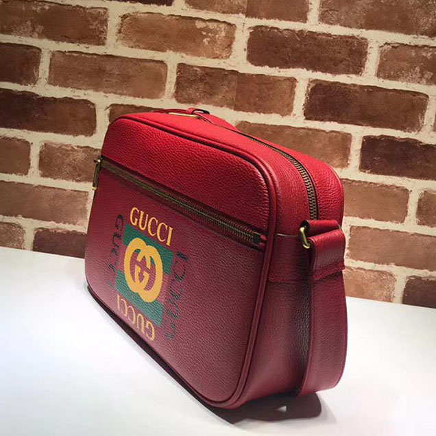 Gucci Leather Print Shoulder Bag 523589 Red 2018
