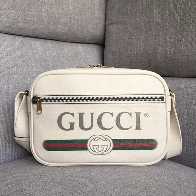 Gucci Leather Print Shoulder Bag 523589 White 2018