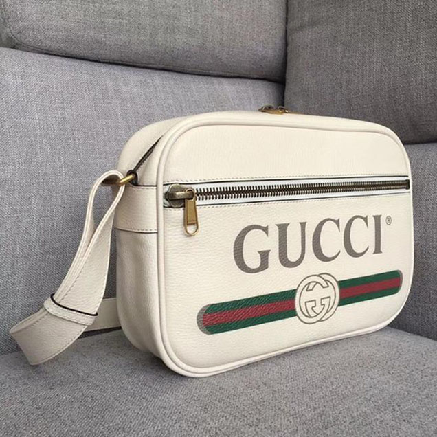 Gucci Leather Print Shoulder Bag 523589 White 2018