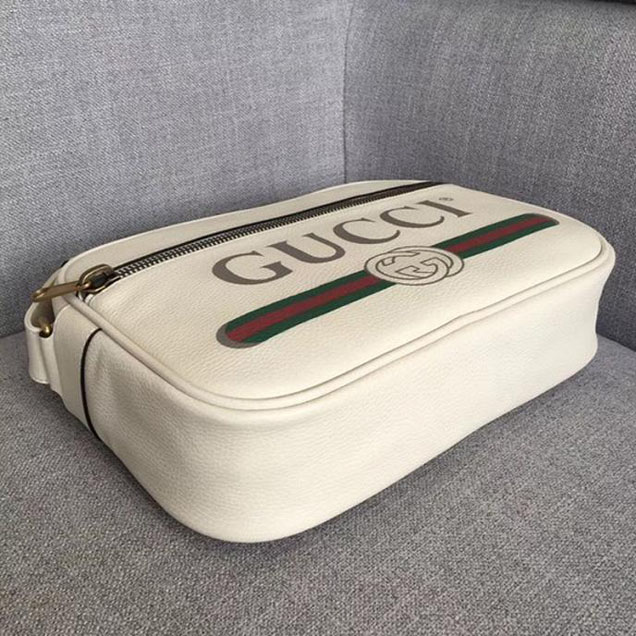 Gucci Leather Print Shoulder Bag 523589 White 2018