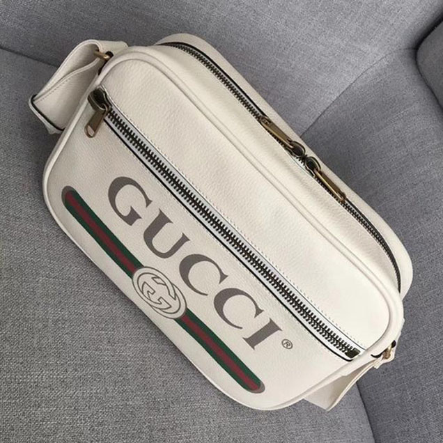 Gucci Leather Print Shoulder Bag 523589 White 2018