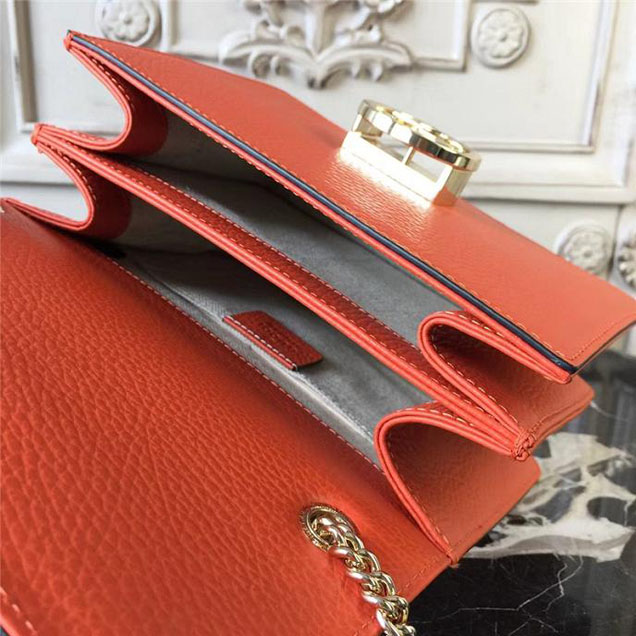 Gucci GG Leather Small Shoulder Bag 510304 Orange 2018