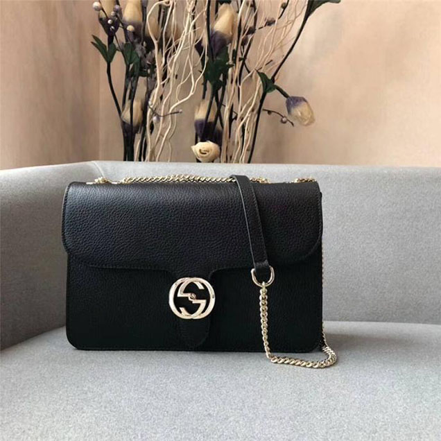 Gucci GG Leather Medium Shoulder Bag 510303 Black 2018