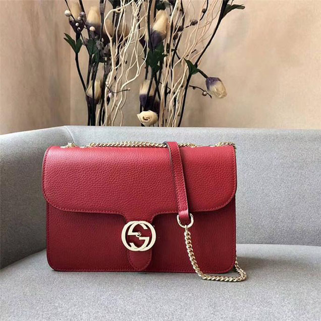 Gucci GG Leather Medium Shoulder Bag 510303 Red 2018