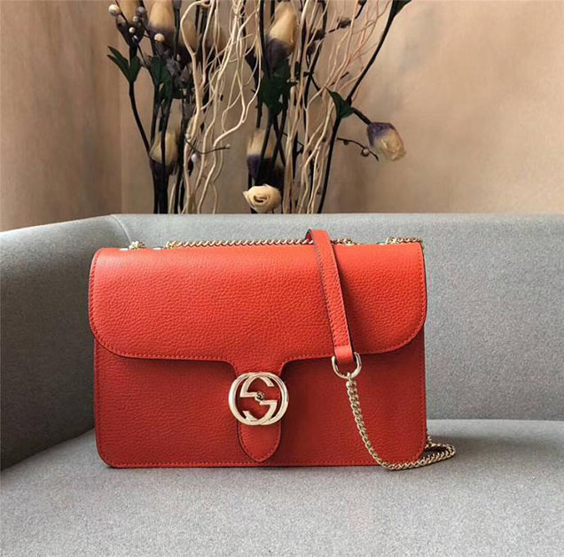 Gucci GG Leather Medium Shoulder Bag 510303 Orange 2018