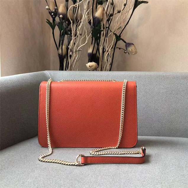 Gucci GG Leather Medium Shoulder Bag 510303 Orange 2018