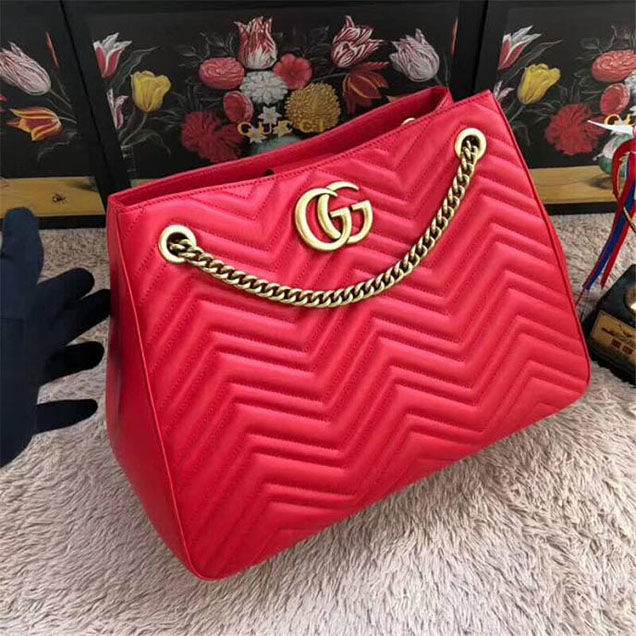 Gucci GG Marmont Medium Matelasse Shoulder Bag 453569 Red