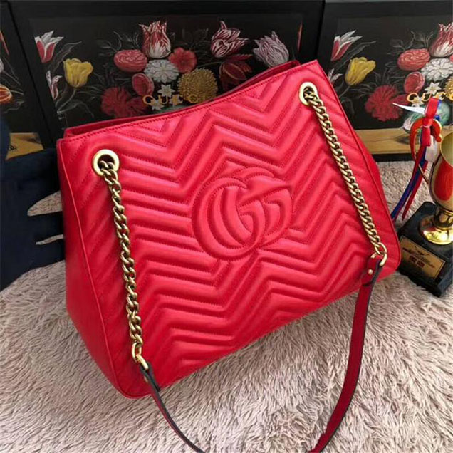 Gucci GG Marmont Medium Matelasse Shoulder Bag 453569 Red