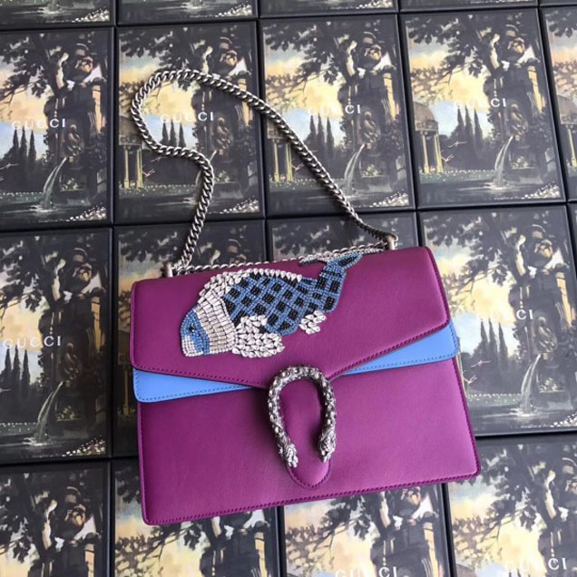 Gucci Dionysus Embroidered Medium Shoulder Bag 403348 Purple/Blue Collection