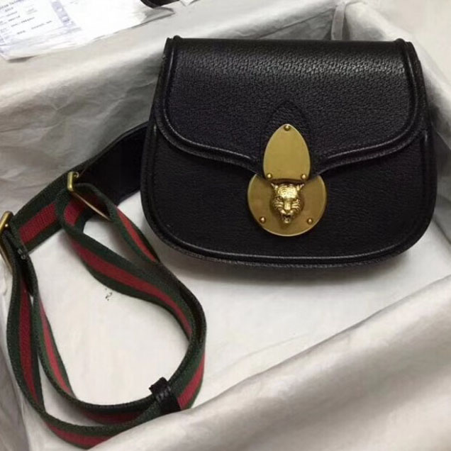 Gucci Leather Tiger GucciTotem Small Shoulder Bag 495663 Black 2018 Collection