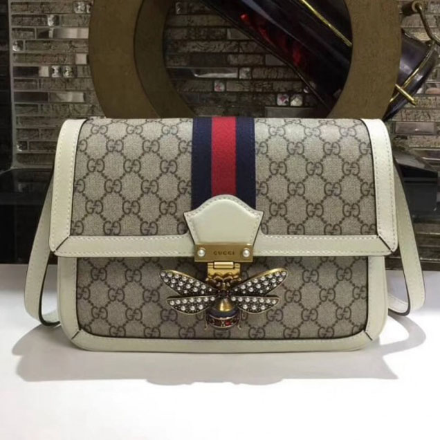 Gucci Queen Margaret GG Supreme Medium Shoulder Bag 524356 White 2018 Collection