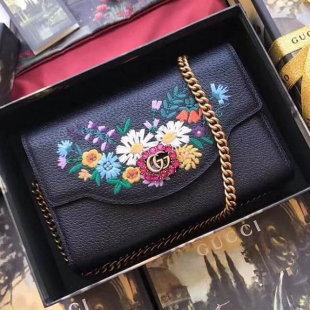 Gucci Embroidered Leather Mini Shoulder Bag 499314 Black 2018 Collection