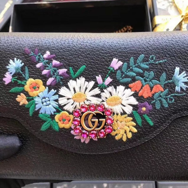 Gucci Embroidered Leather Mini Shoulder Bag 499314 Black 2018 Collection