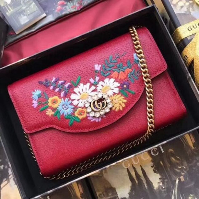 Gucci Embroidered Leather Mini Shoulder Bag 499314 Red 2018 Collection