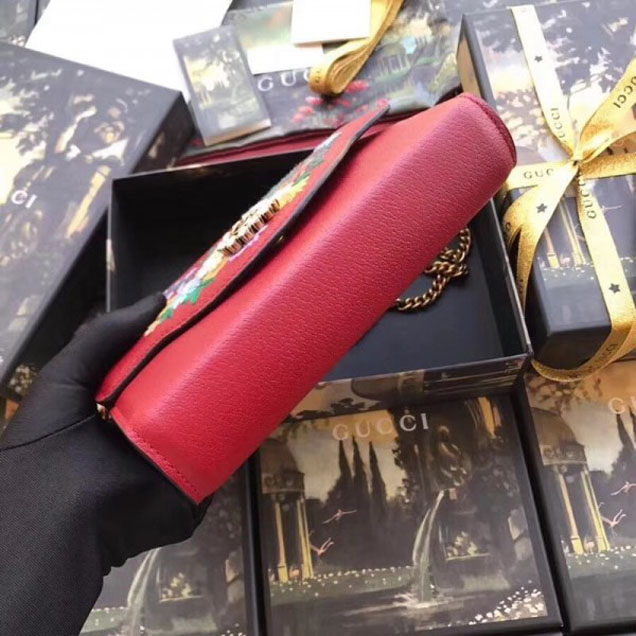 Gucci Embroidered Leather Mini Shoulder Bag 499314 Red 2018 Collection