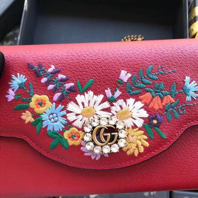 Gucci Embroidered Leather Mini Shoulder Bag 499314 Red 2018 Collection