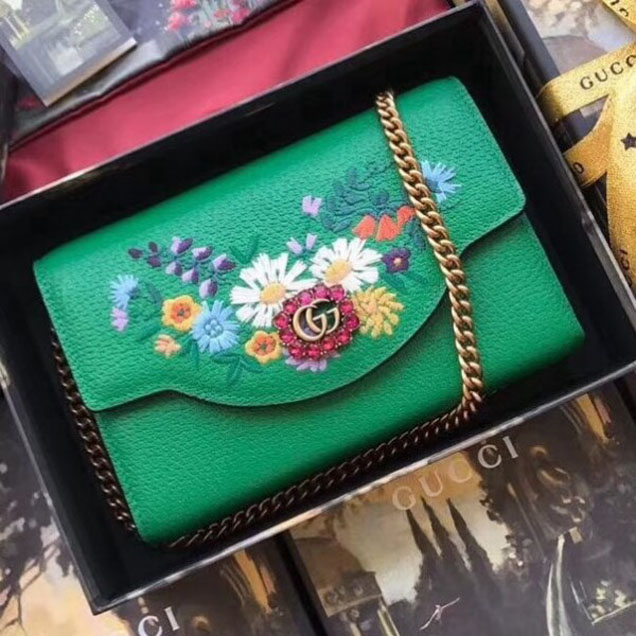 Gucci Embroidered Leather Mini Shoulder Bag 499314 Green 2018 Collection