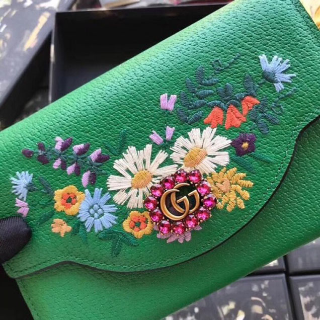 Gucci Embroidered Leather Mini Shoulder Bag 499314 Green 2018 Collection