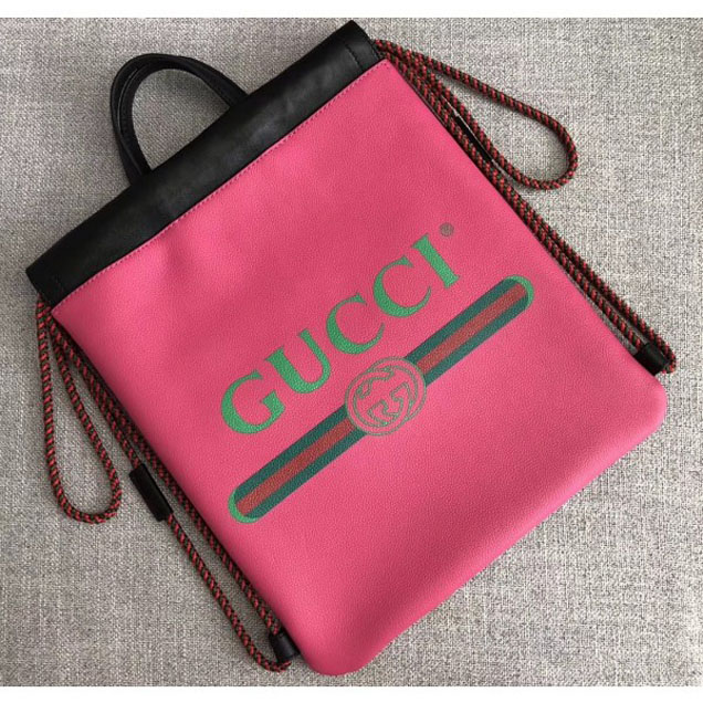 Gucci Print Leather Vintage Logo Drawstring Small Backpack Bag 523586 Fuchsia 2018