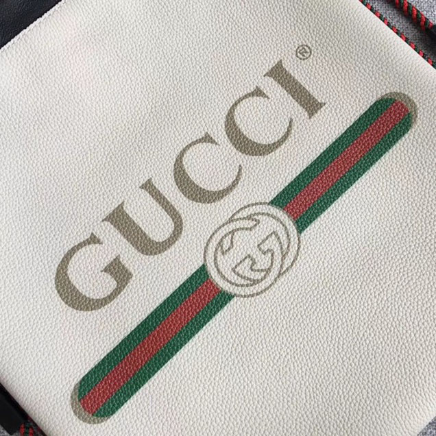 Gucci Print Leather Vintage Logo Drawstring Small Backpack Bag 523586 White 2018