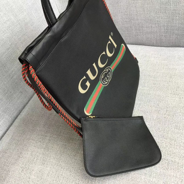 Gucci Print Leather Vintage Logo Drawstring Small Backpack Bag 523586 Black 2018