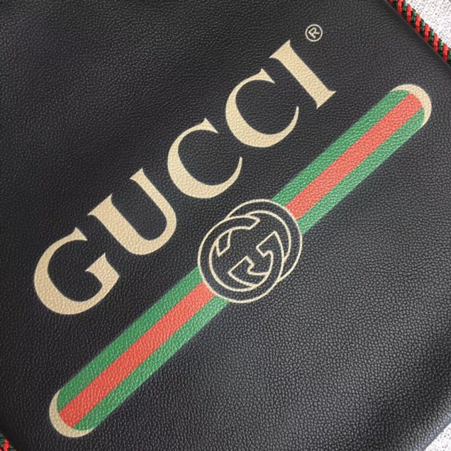 Gucci Print Leather Vintage Logo Drawstring Small Backpack Bag 523586 Black 2018