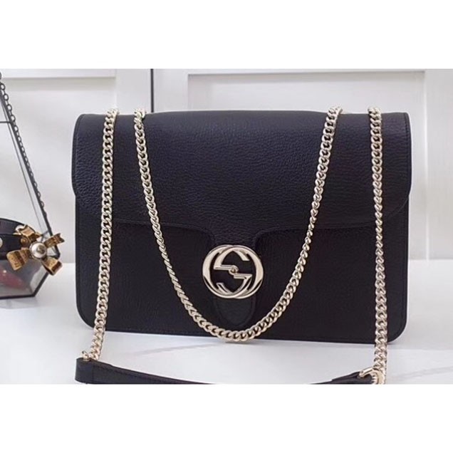 Gucci Interlocking G Buckle Chain Leather Shoulder Large Bag 510303 Black 2018