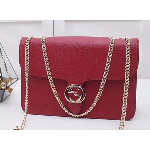 Gucci Interlocking G Buckle Chain Leather Shoulder Large Bag 510303 Red 2018